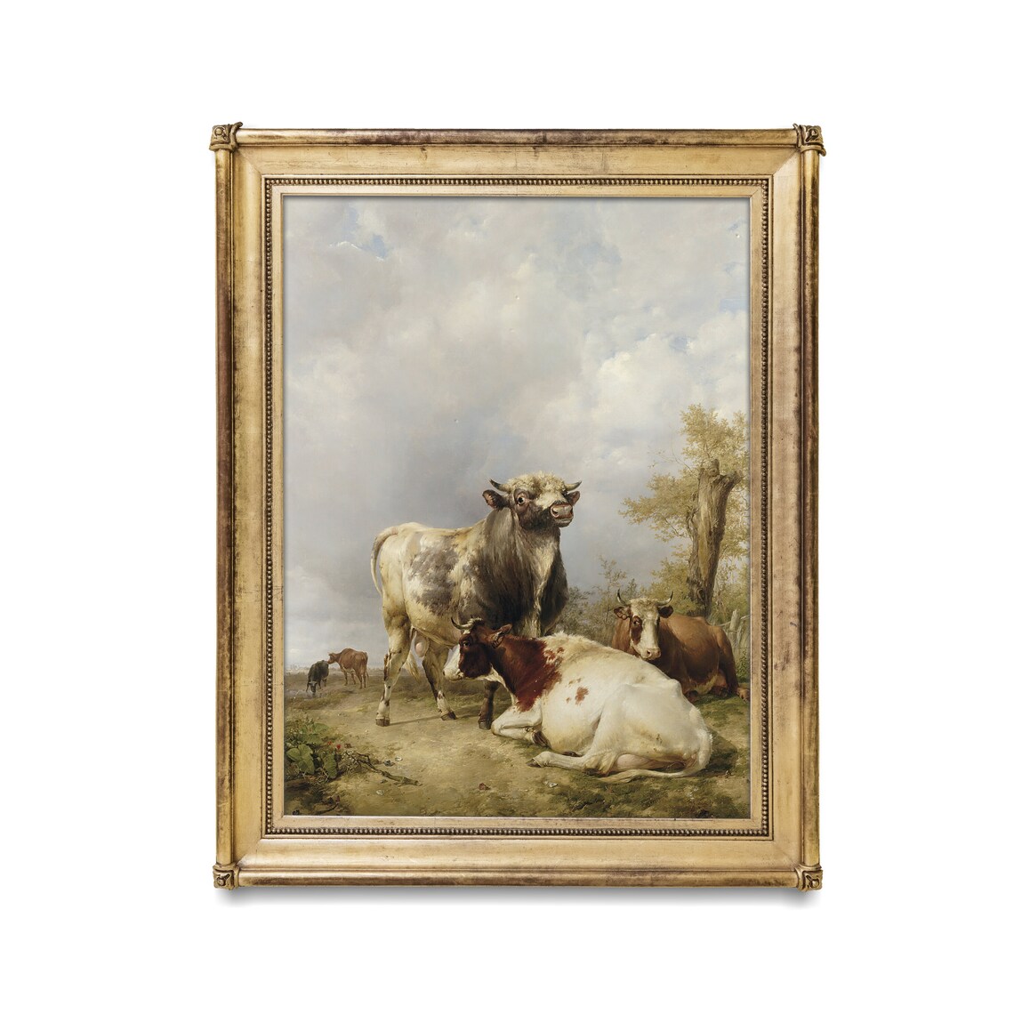 Cattle Resting in Green Pasture under Big Sky Dutch Pastoral Poster - Image 4