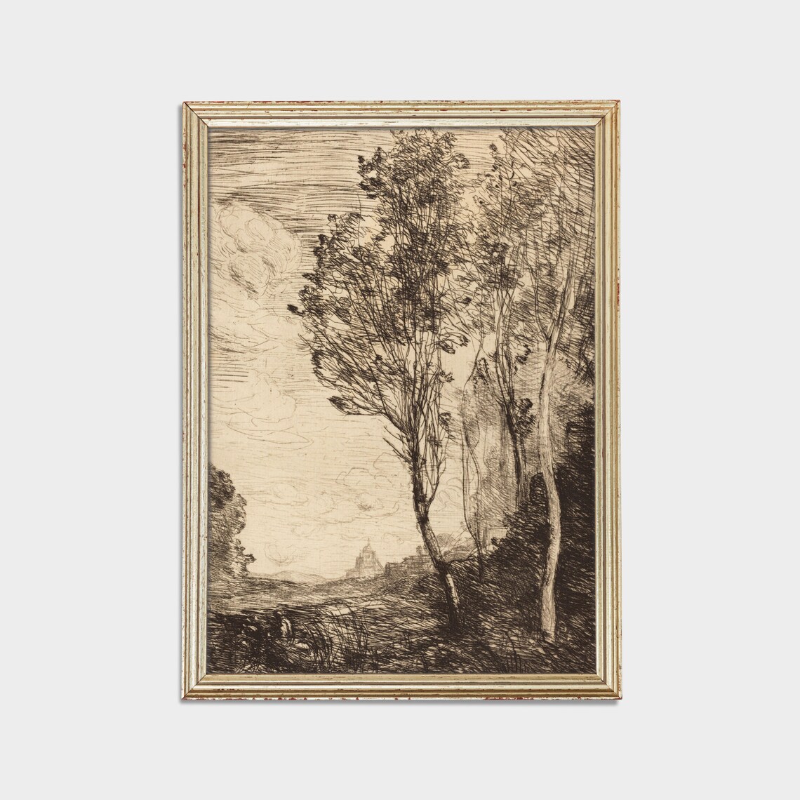 Vintage Forest Landscape Sketch, Rustic Wall Art Print - Image 2