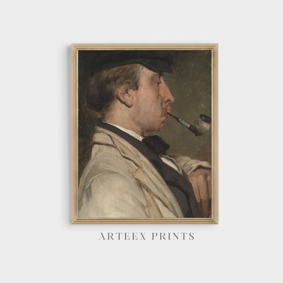Profile Portrait of a Man Smoking a Pipe in a Dark Flat Cap Poster - Image 5