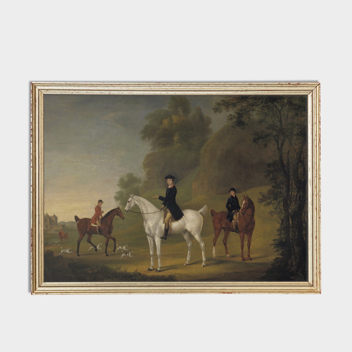 Three Riders and Hounds at a Hunt Meet Vintage Equestrian Poster - Image 2