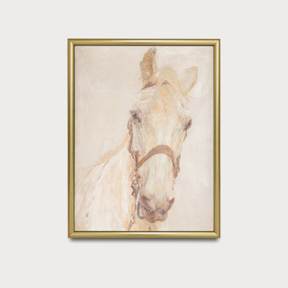 Antique White Horse Head Portrait Soft Neutral Tones Art Poster - Image 3