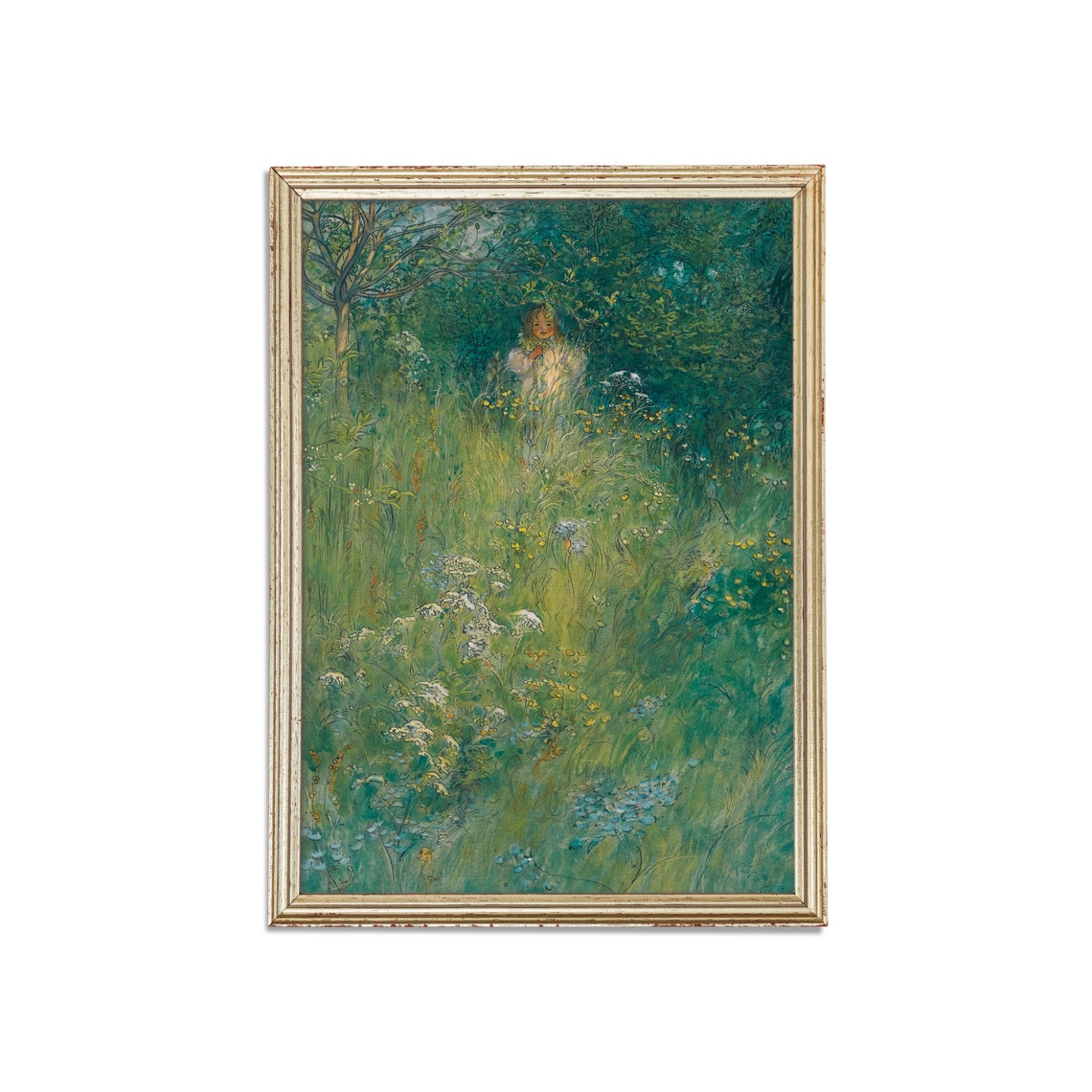 Young Girl in a Wildflower Meadow Beneath Green Trees Poster - Image 5