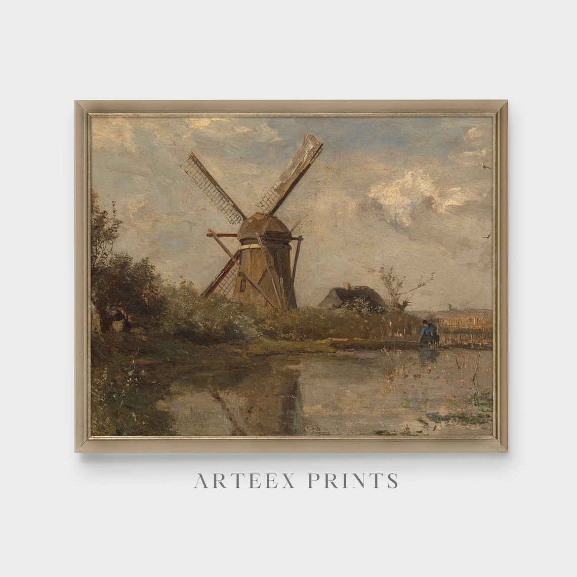Old Dutch Windmill Reflected by Still Water Vintage Landscape Poster - Image 5