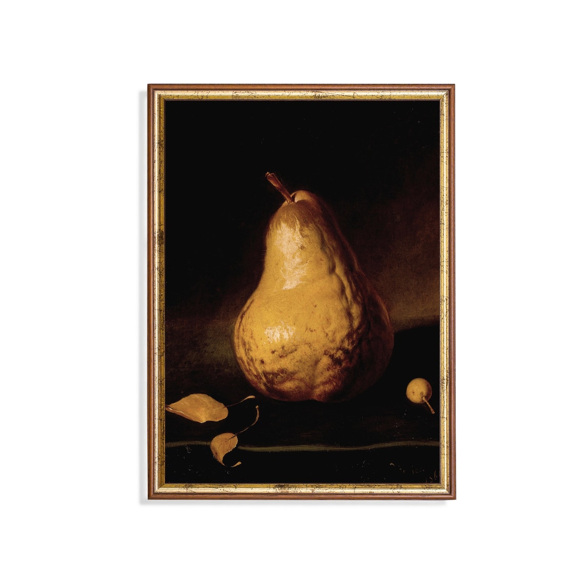 Single Golden Pear On Dark Moody Still Life Vintage Fruit Poster - Image 3