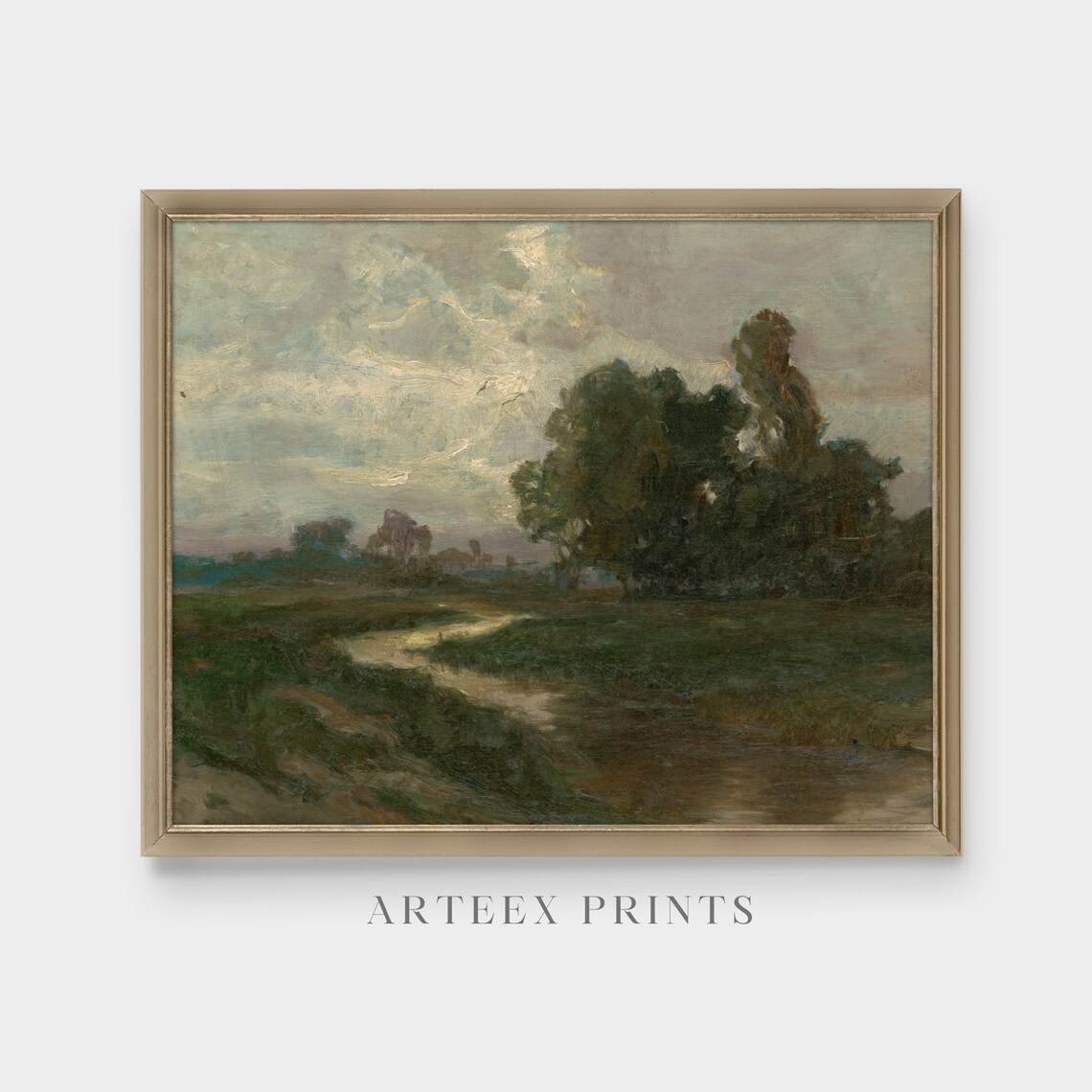Vintage Farm Field Landscape, Rustic Oil Painting - Image 3