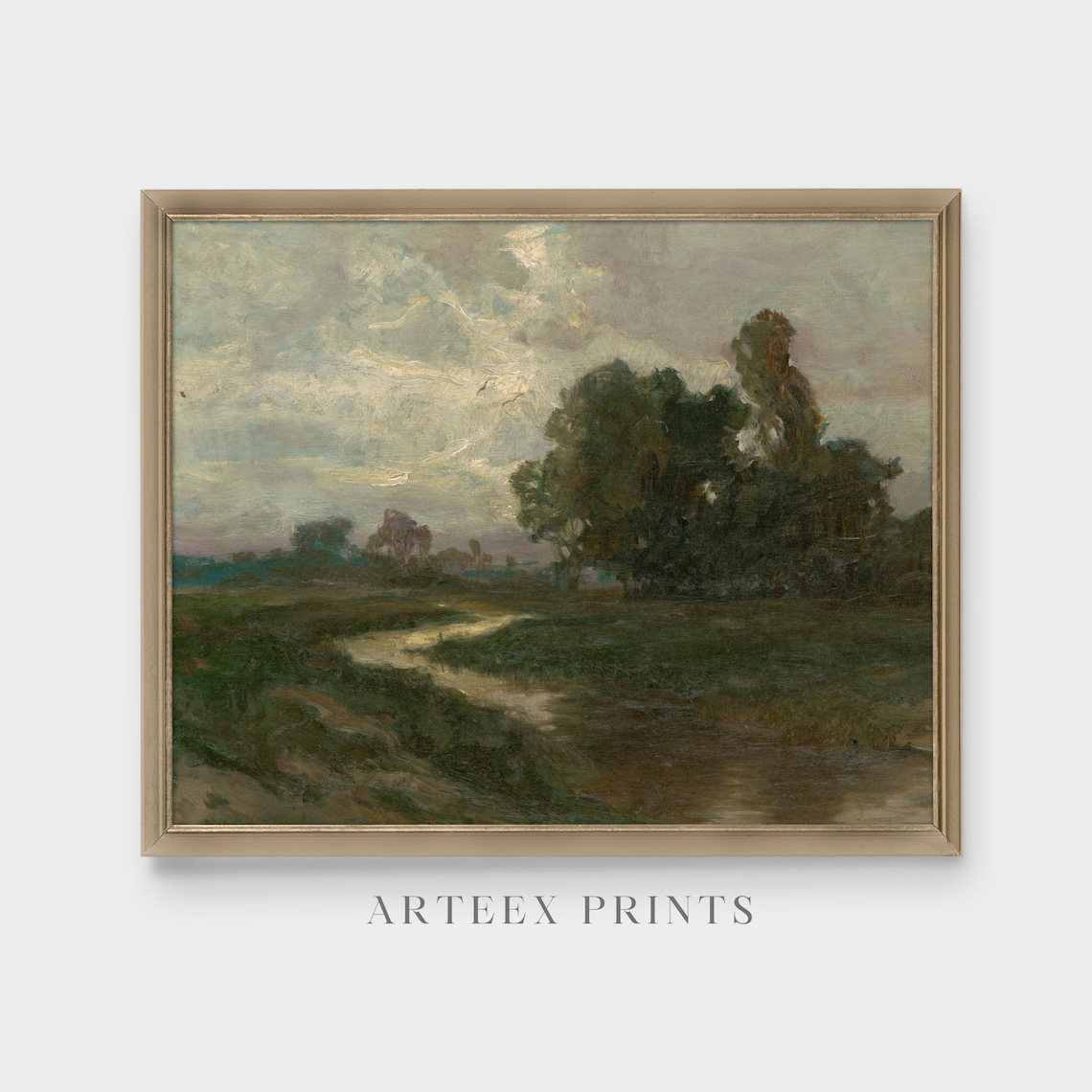 Vintage Landscape Painting Antique Farm Field Moody Print Rustic Countryside Oil Painting Print Farmhouse Decor - Image 4