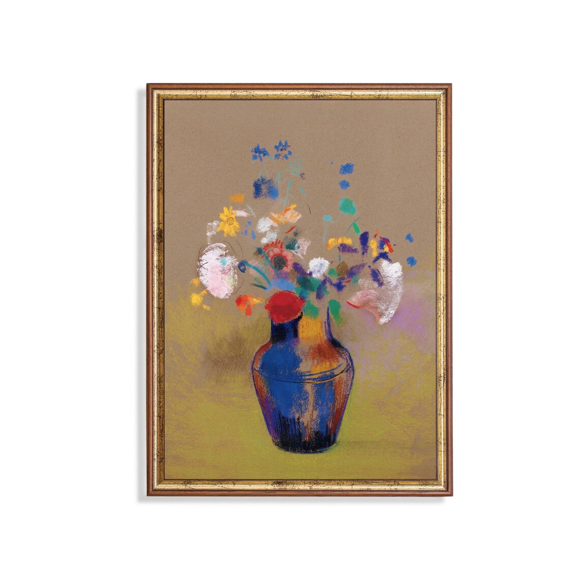 Wildflowers In A Blue Vase Pastel Floral Still Life Art Poster