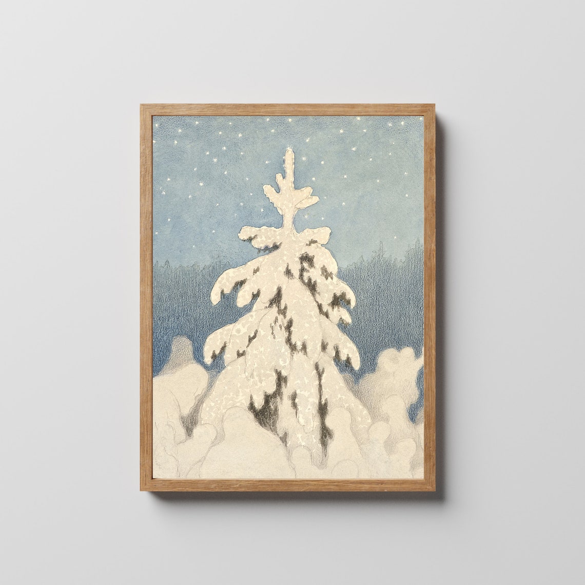 Snow Laden Spruce Tree Under a Starry Blue Winter Sky Poster - Image 3
