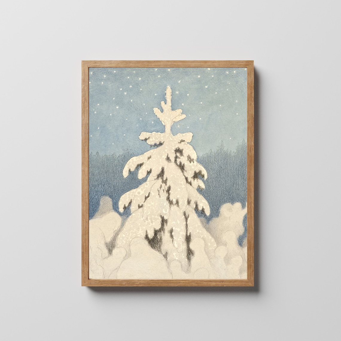 Snowy Fir Tree Under Starry Night Vintage Winter Christmas Poster - Image 2