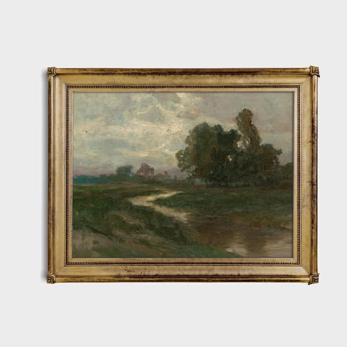 Vintage Farm Field Landscape, Rustic Oil Painting - Image 2