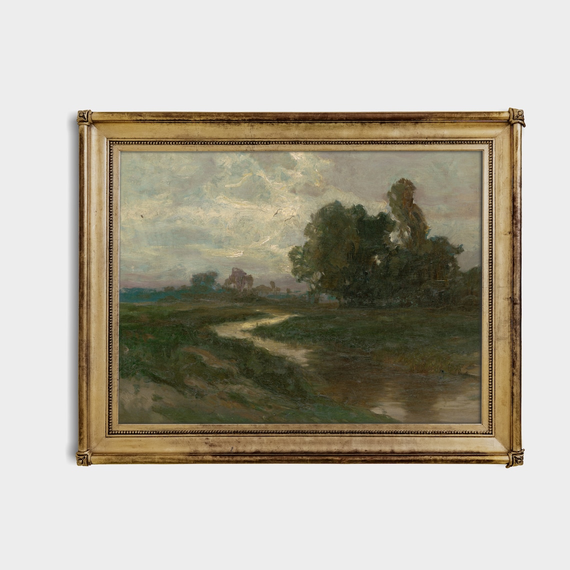 Vintage Landscape Painting Antique Farm Field Moody Print Rustic Countryside Oil Painting Print Farmhouse Decor - Image 3