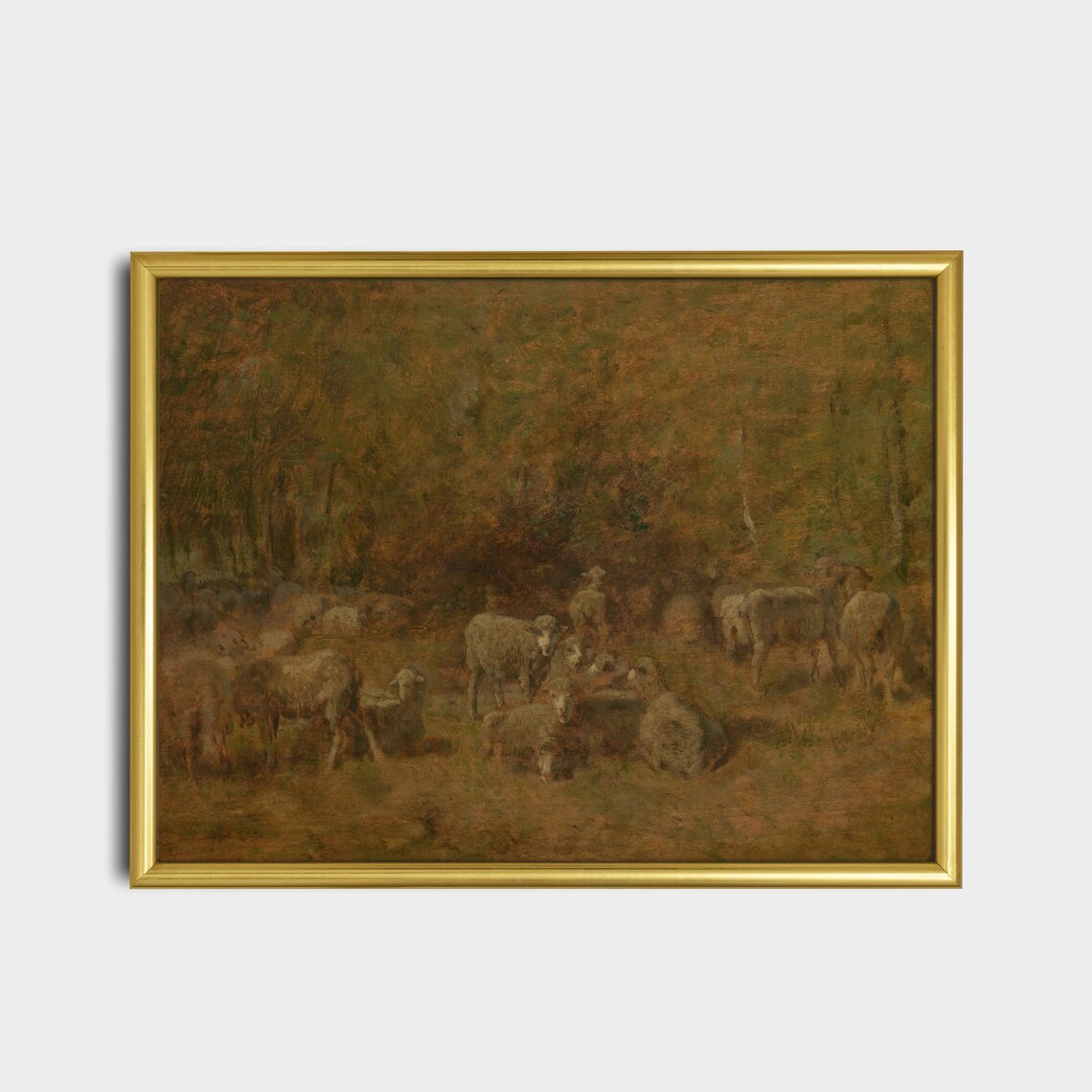 Flock of Sheep Resting in Forest Clearing at Dusk Tonalist Poster - Image 2
