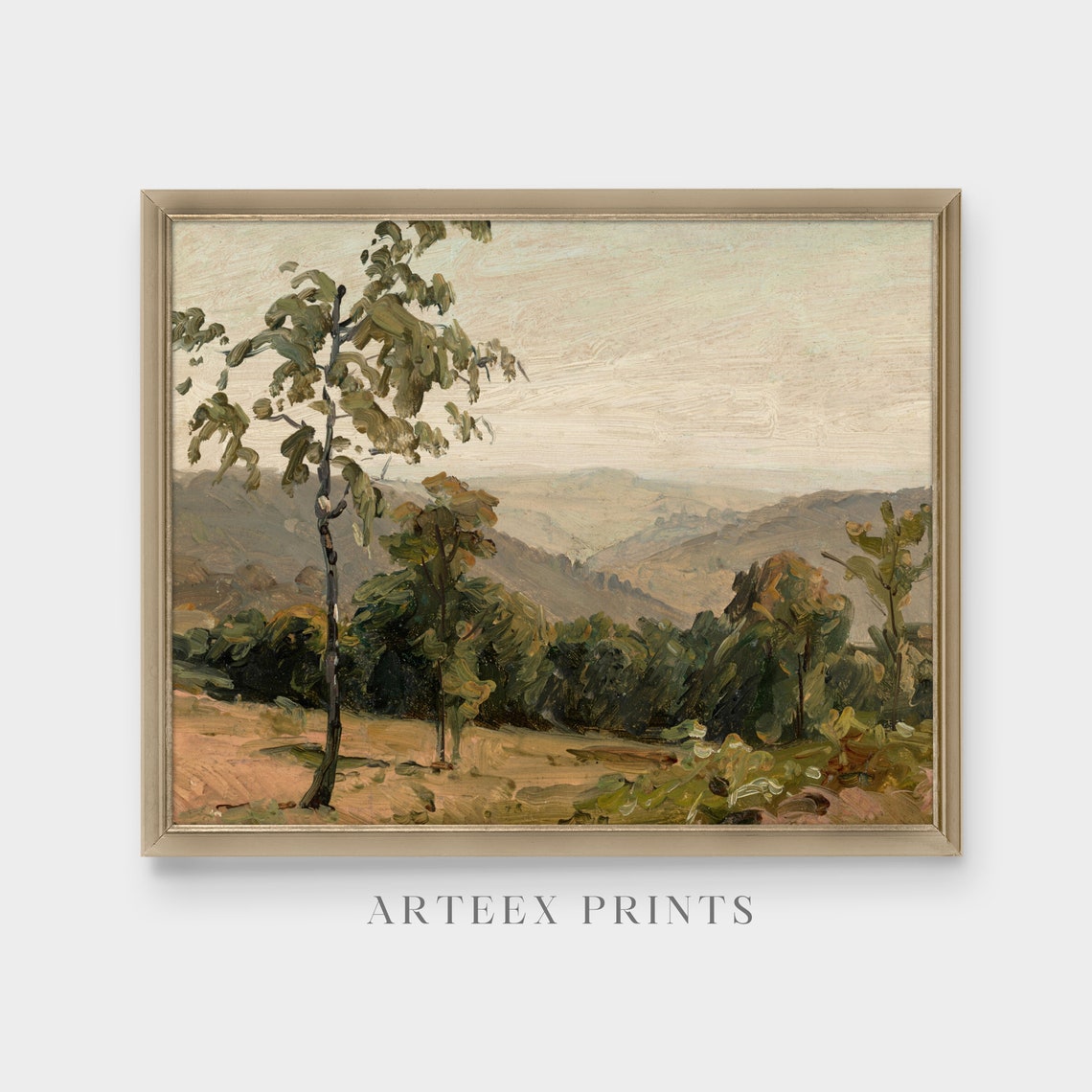 Windswept Trees Over a Hazy Valley Vintage Landscape Art Poster - Image 4