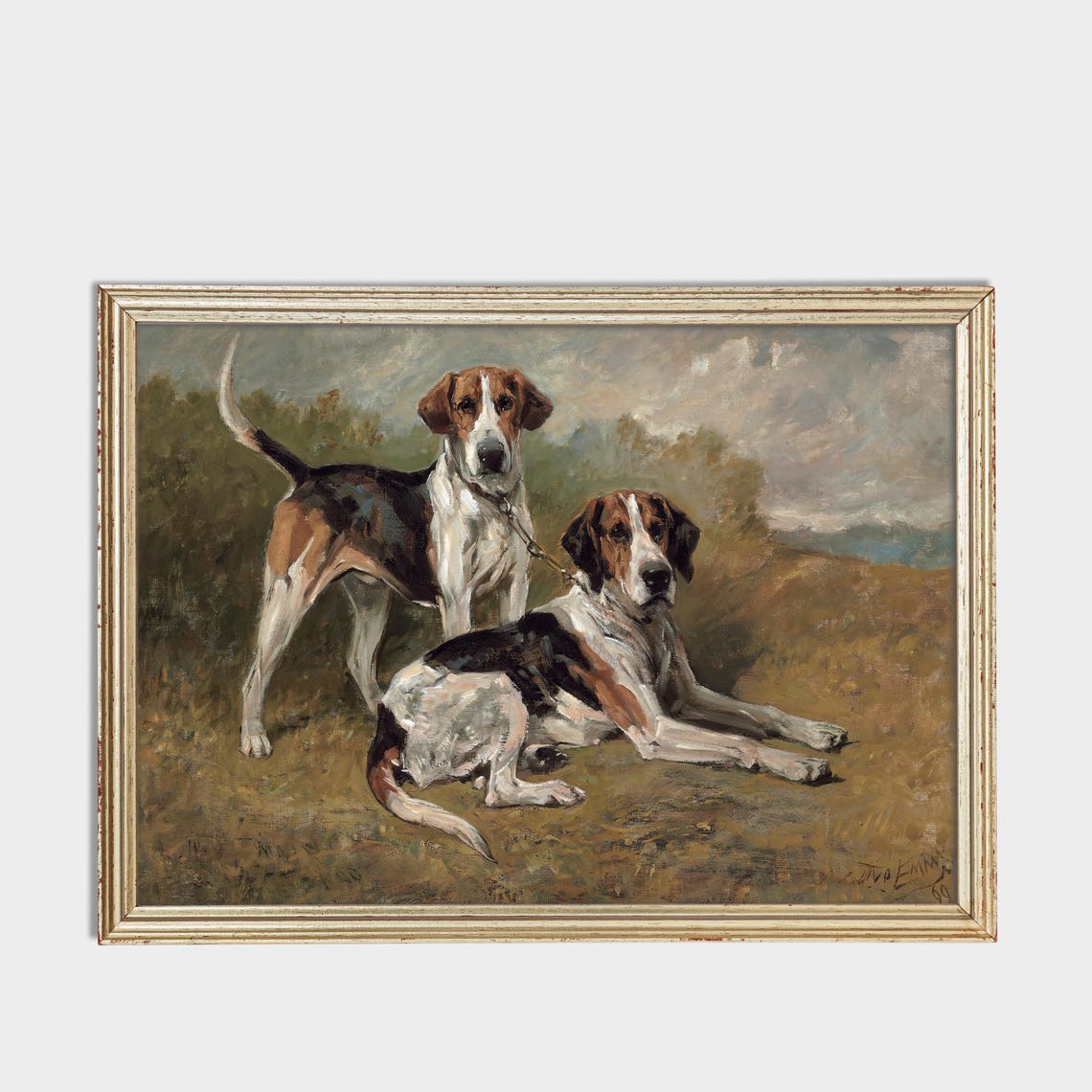 Two Foxhounds Resting in a Field Antique Sporting Dog Portrait Poster - Image 3