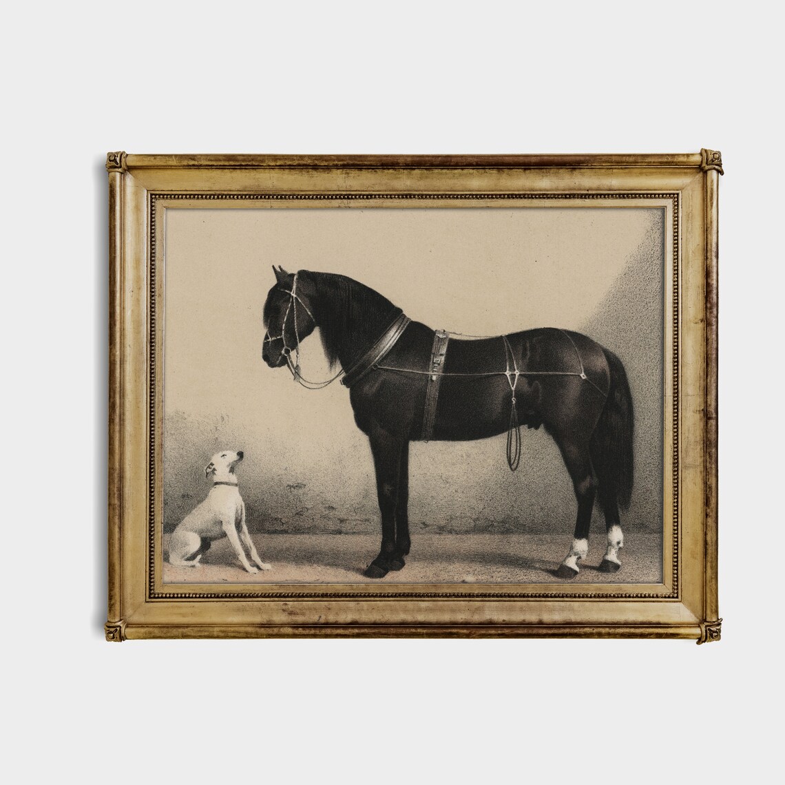 Horse and Dog Vintage Lithograph, Farmhouse Art Print - Image 3