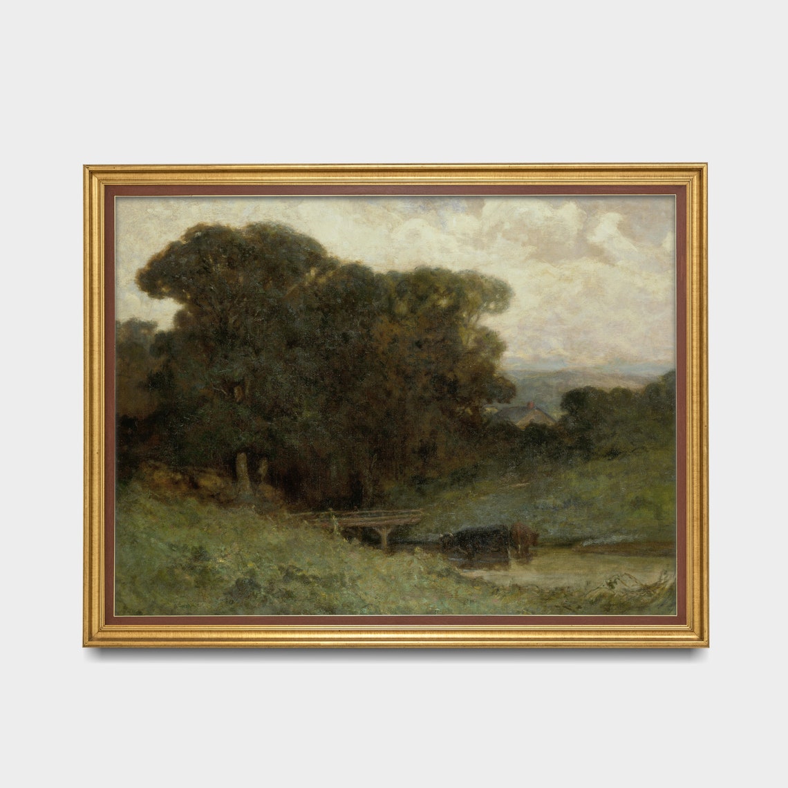 Barbizon Forest Stream with Drinking Cattle Moody Landscape Oil Print - Image 3