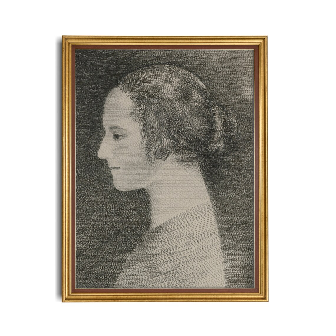 Profile Portrait of a Woman in Charcoal Sketch Vintage Drawing Poster - Image 2