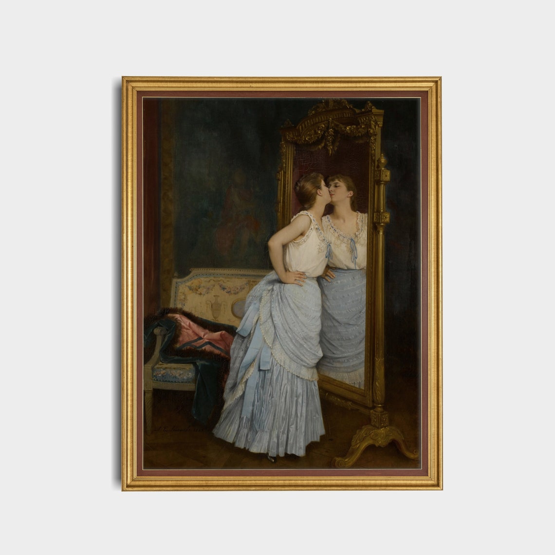 Woman Kissing Her Own Reflection in an Ornate Victorian Mirror Poster - Image 5