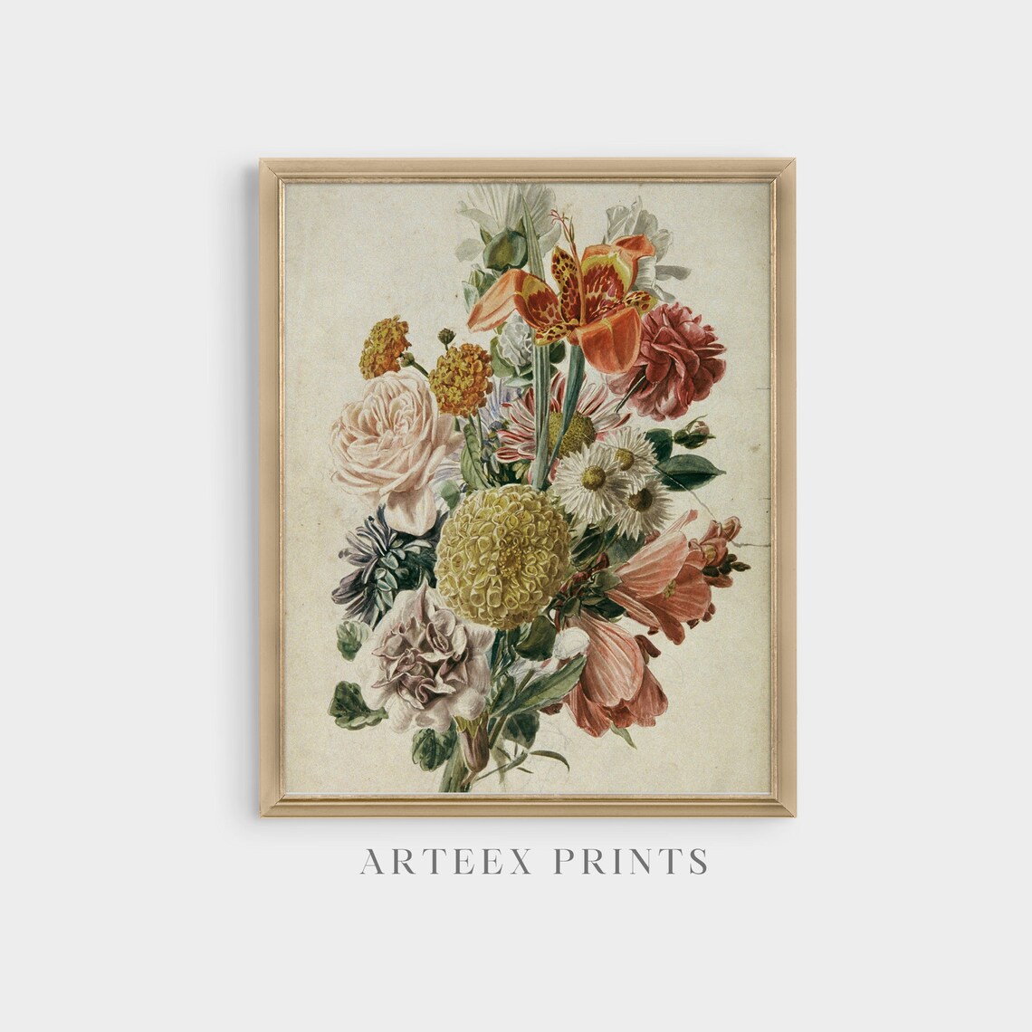 Vintage Botanical Flower Bouquet Marigold Rose and Lily Poster - Image 4