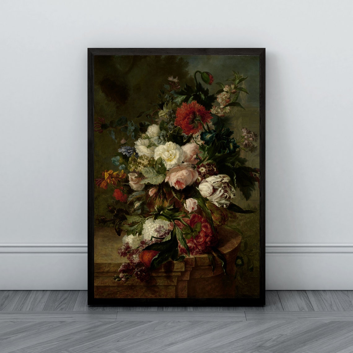 Overflowing Bouquet in a Stone Vase on Dark Moody Background Poster - Image 2
