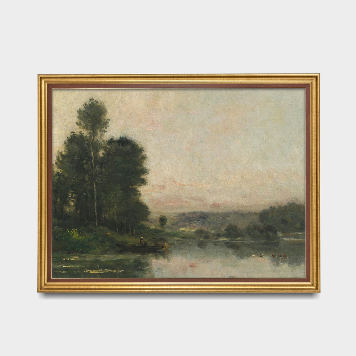 Riverside Trees with a Rowing Boat Barbizon Style Vintage Poster - Image 3