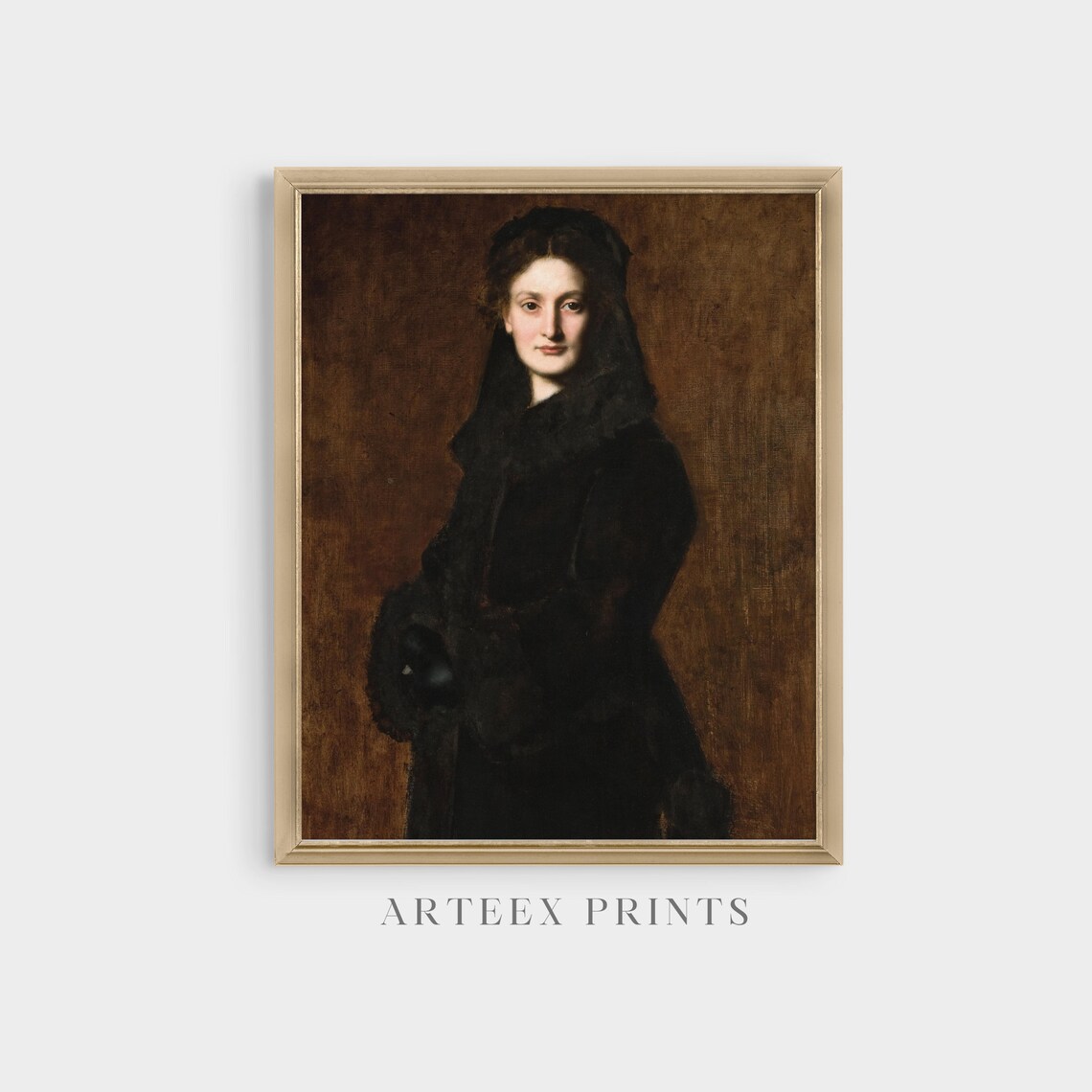 Victorian Woman in Black Fur Elegant Mourning Portrait Oil Painting Poster - Image 4