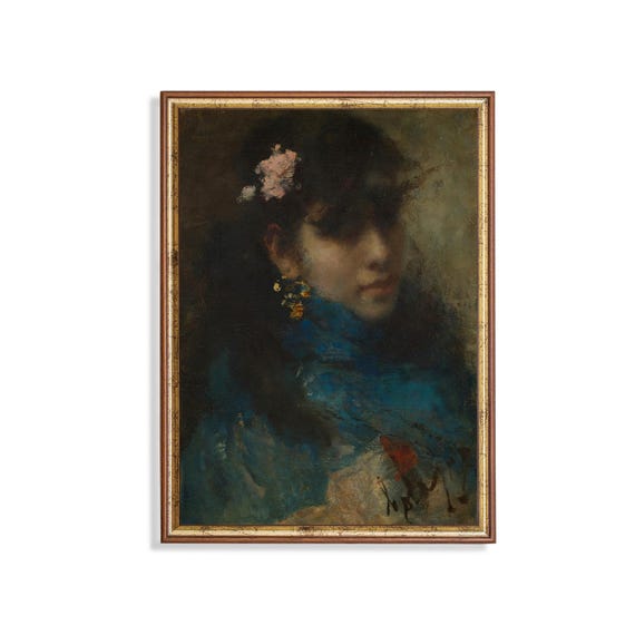 Mailed Print Vintage Portrait Painting Antique Woman Portrait Moody Rustic Print 18th Century Fine Art Printed And Shipped