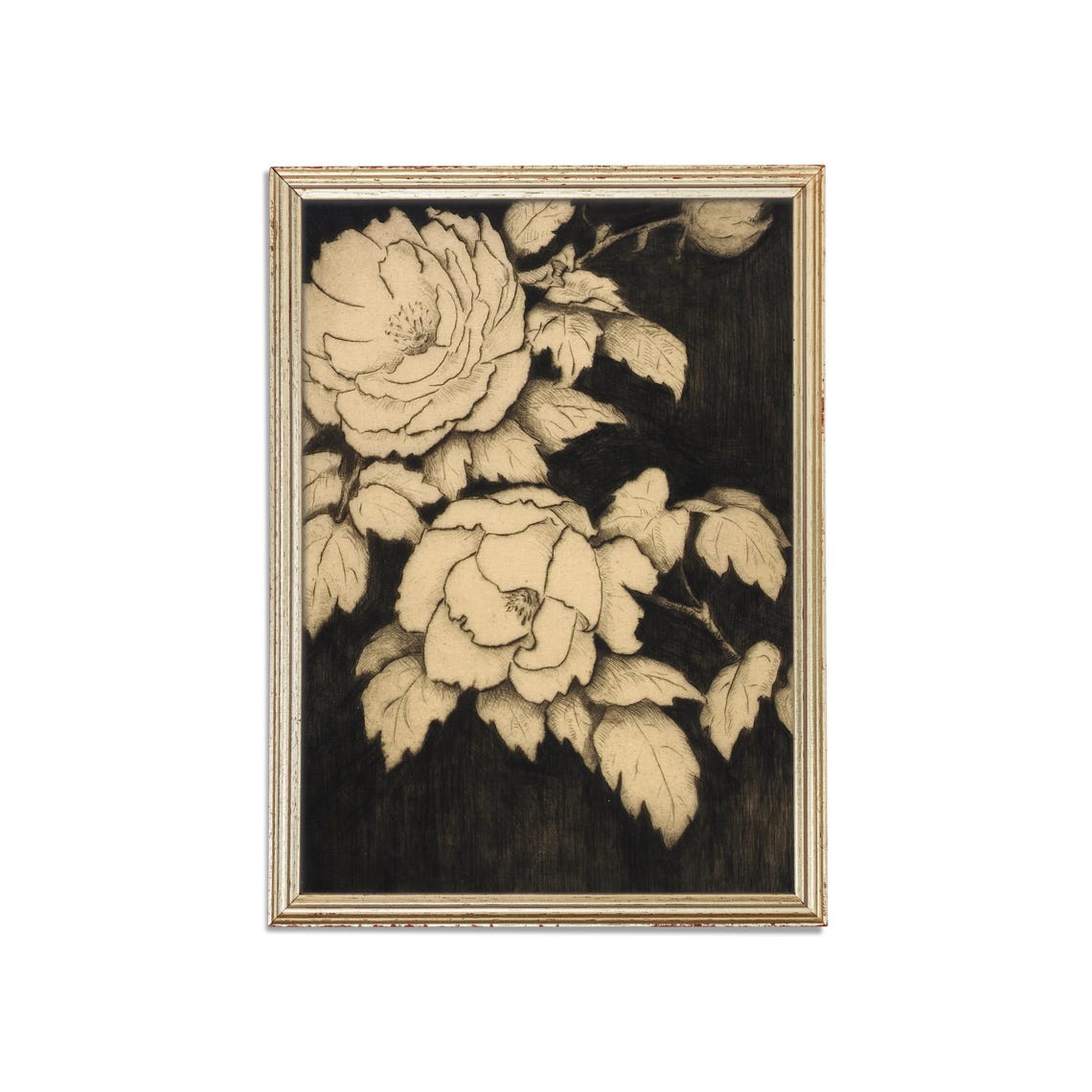 Monochrome Peony Blossoms Vintage Floral Etching Fine Art Poster - Image 3