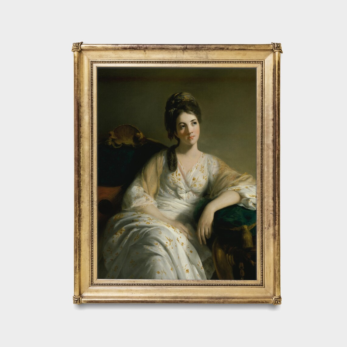 Seated Lady in a White Floral Dress Classical Portrait Poster - Image 3