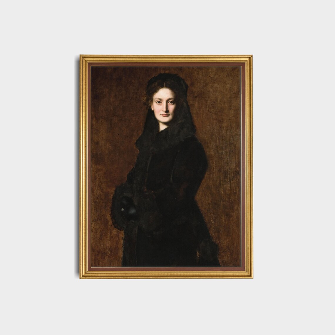 Victorian Woman in Black Fur Elegant Mourning Portrait Oil Painting Poster - Image 2