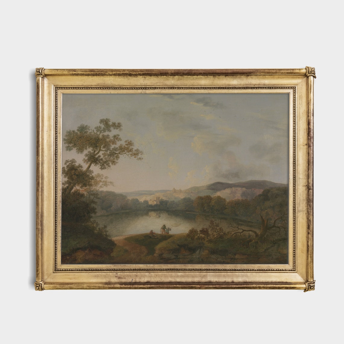 Tranquil Lake with Distant Mountains and Figures on the Shore Poster - Image 4