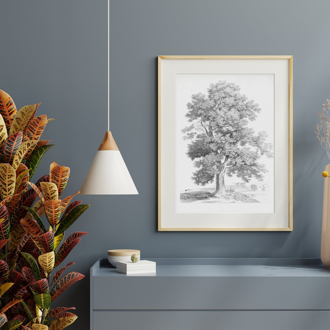 Single Tree Pencil Sketch on White Antique Botanical Drawing Poster - Image 2
