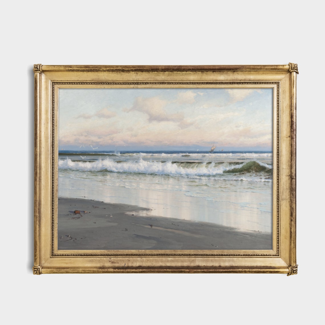 Sunset Ocean Waves Breaking on a Sandy Beach Antique Seascape Poster - Image 4