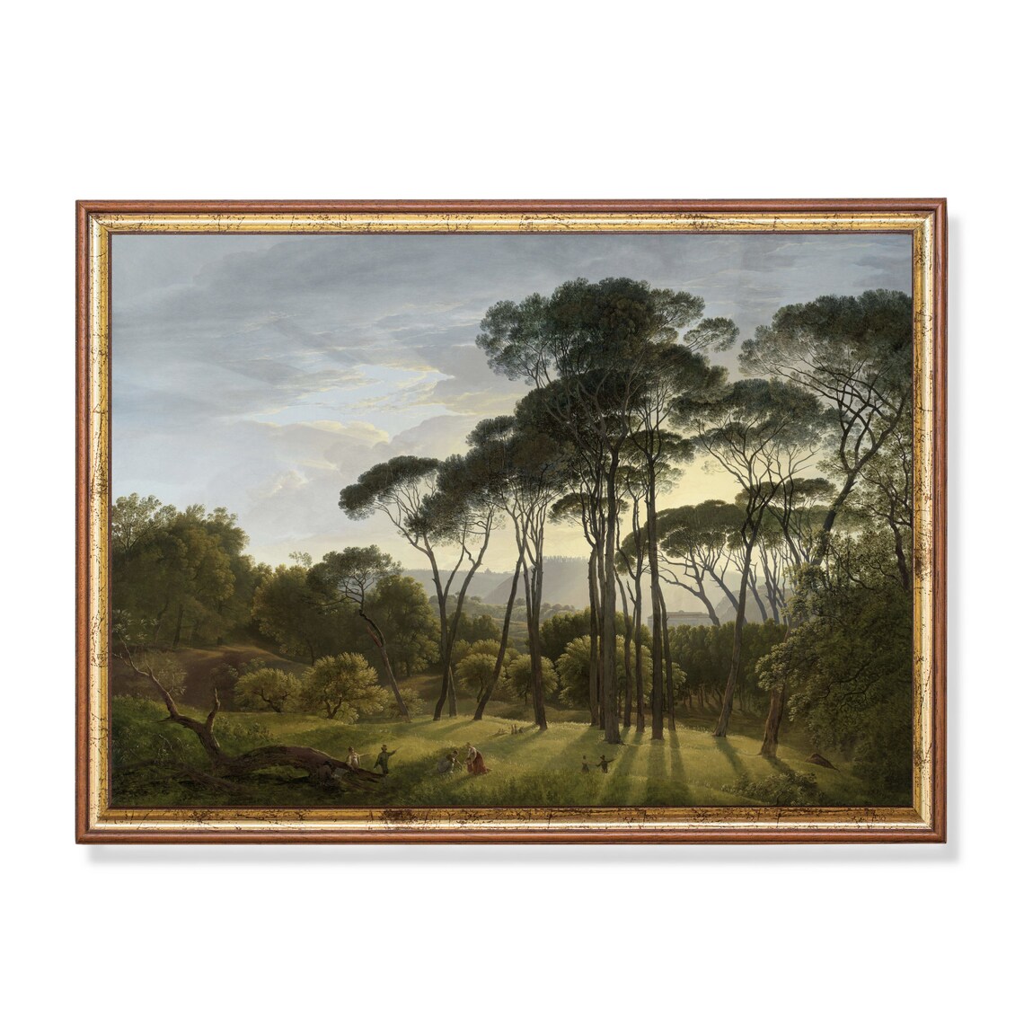Italian Stone Pine Landscape Sunlit Meadow Vintage Oil Painting Poster