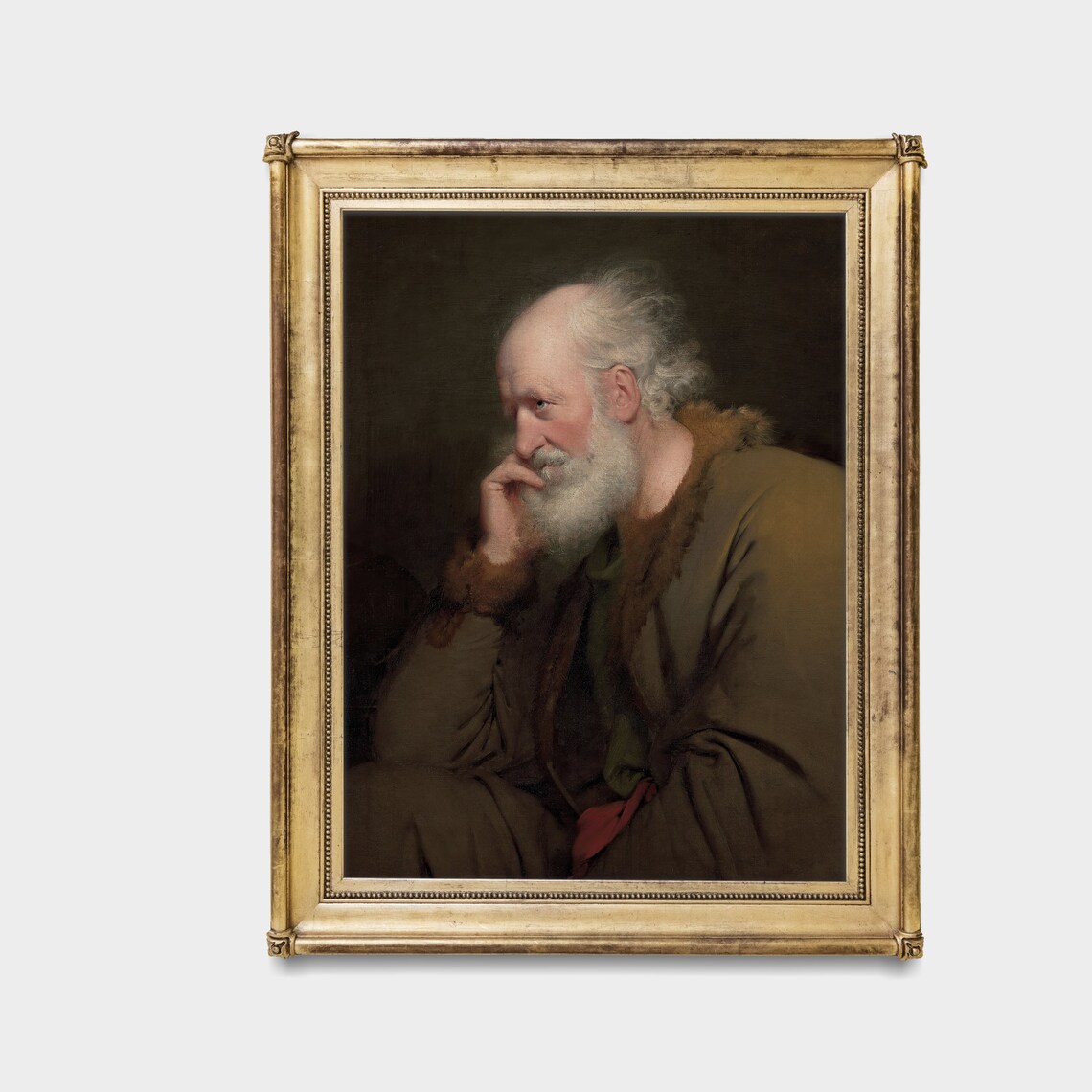 Contemplative Old Man in Fur-Trimmed Robe Vintage Oil Painting Poster - Image 3