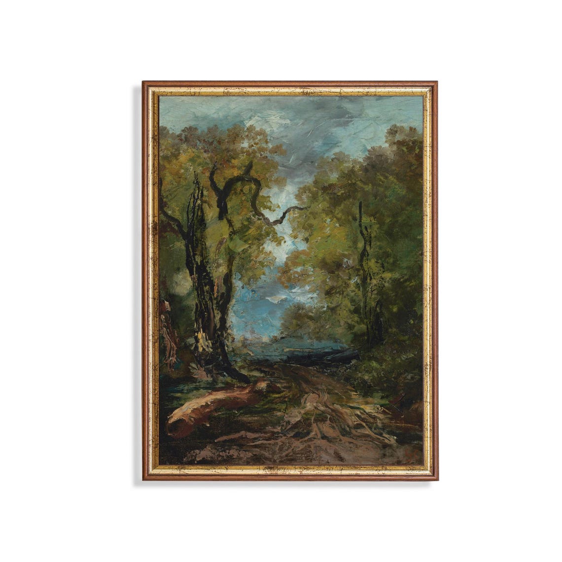 Dark Moody Forest Interior with Fallen Log Vintage Landscape Poster