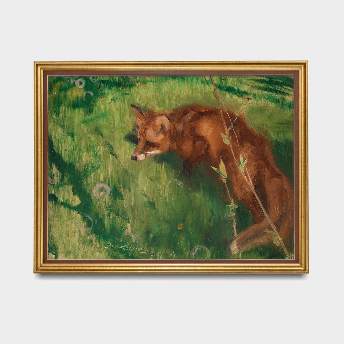 Red Fox Pouncing in a Green Meadow Vintage Wildlife Art Poster - Image 3
