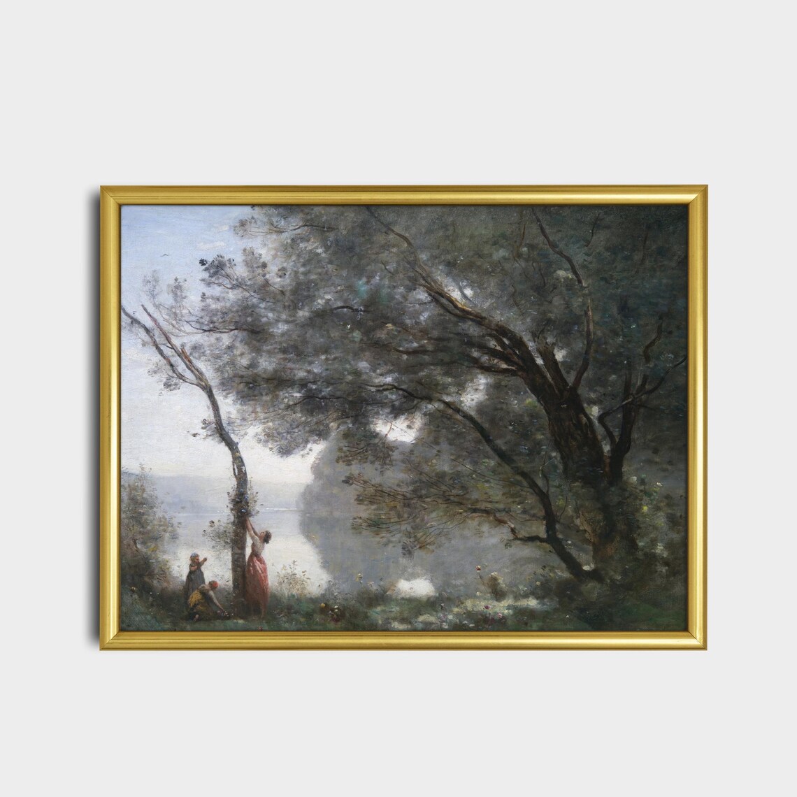 Towering Trees by a Quiet Riverbank Antique Landscape Poster - Image 2