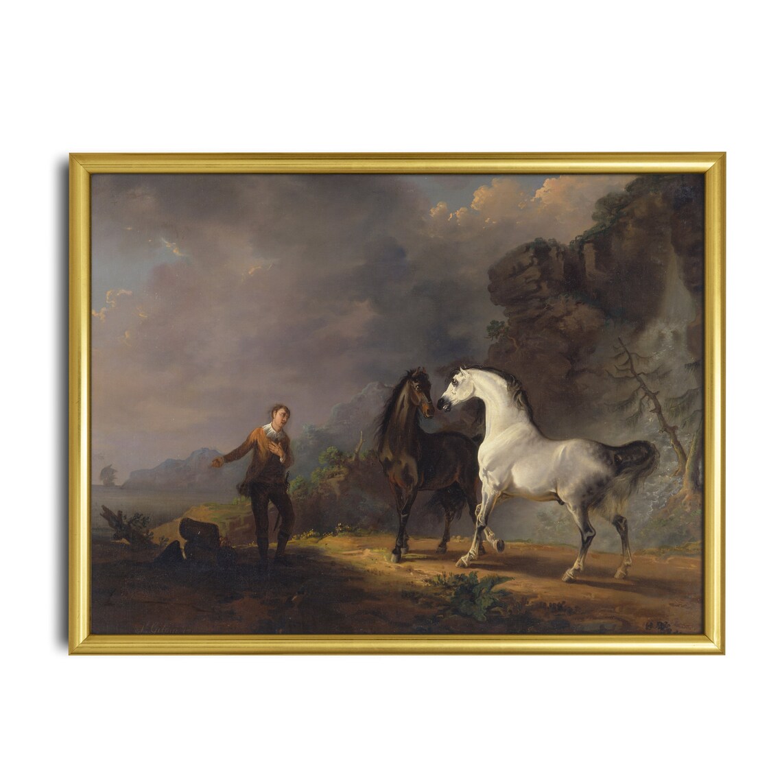 Vintage Horses Painting, Rustic Equestrian Art Print