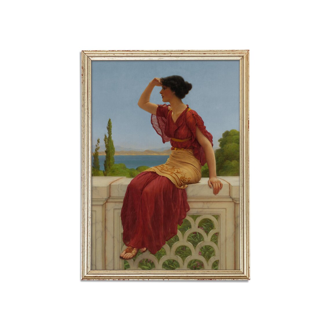 The Signal Woman in Red on Terrace John William Godward Poster - Image 3