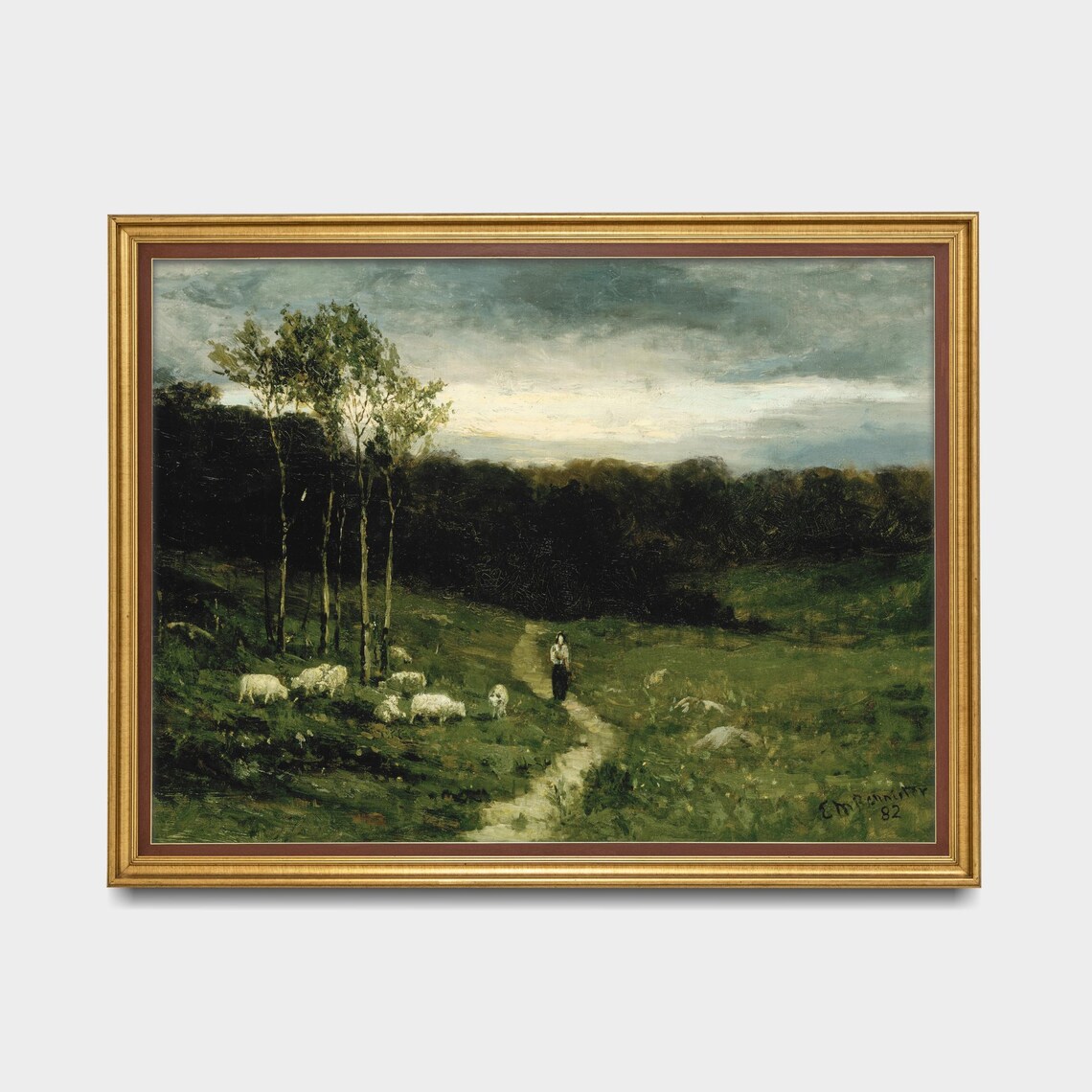 Printed And Shipped Landscape Painting Vintage Moody Rustic Art Antique Print Country Scenery Man On Horse With Woman And Dog - Image 5