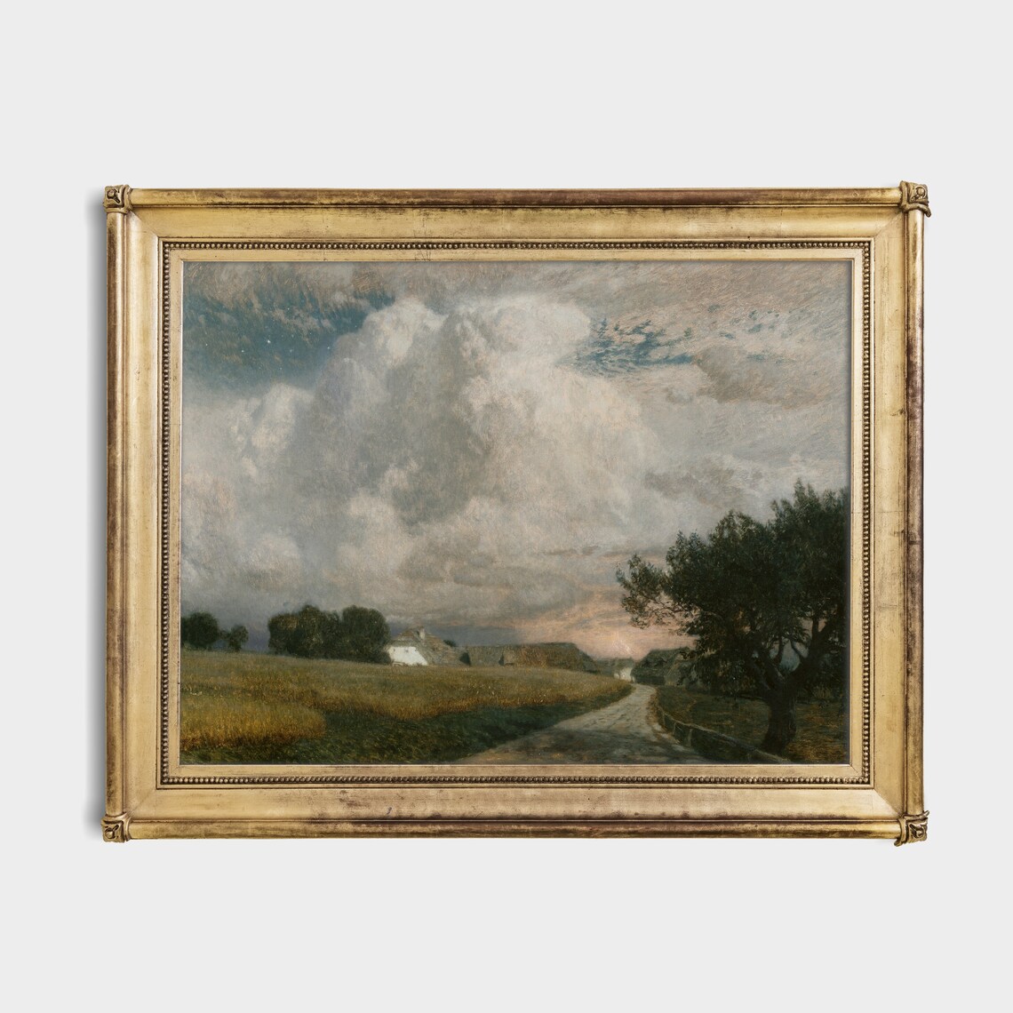 Country Road Under Dramatic Cloudy Sky Vintage Landscape Art Print - Image 2
