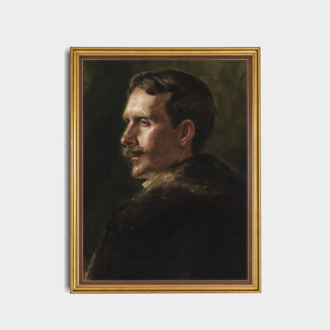 Profile Portrait of a Mustached Gentleman in Dark Coat Poster - Image 3