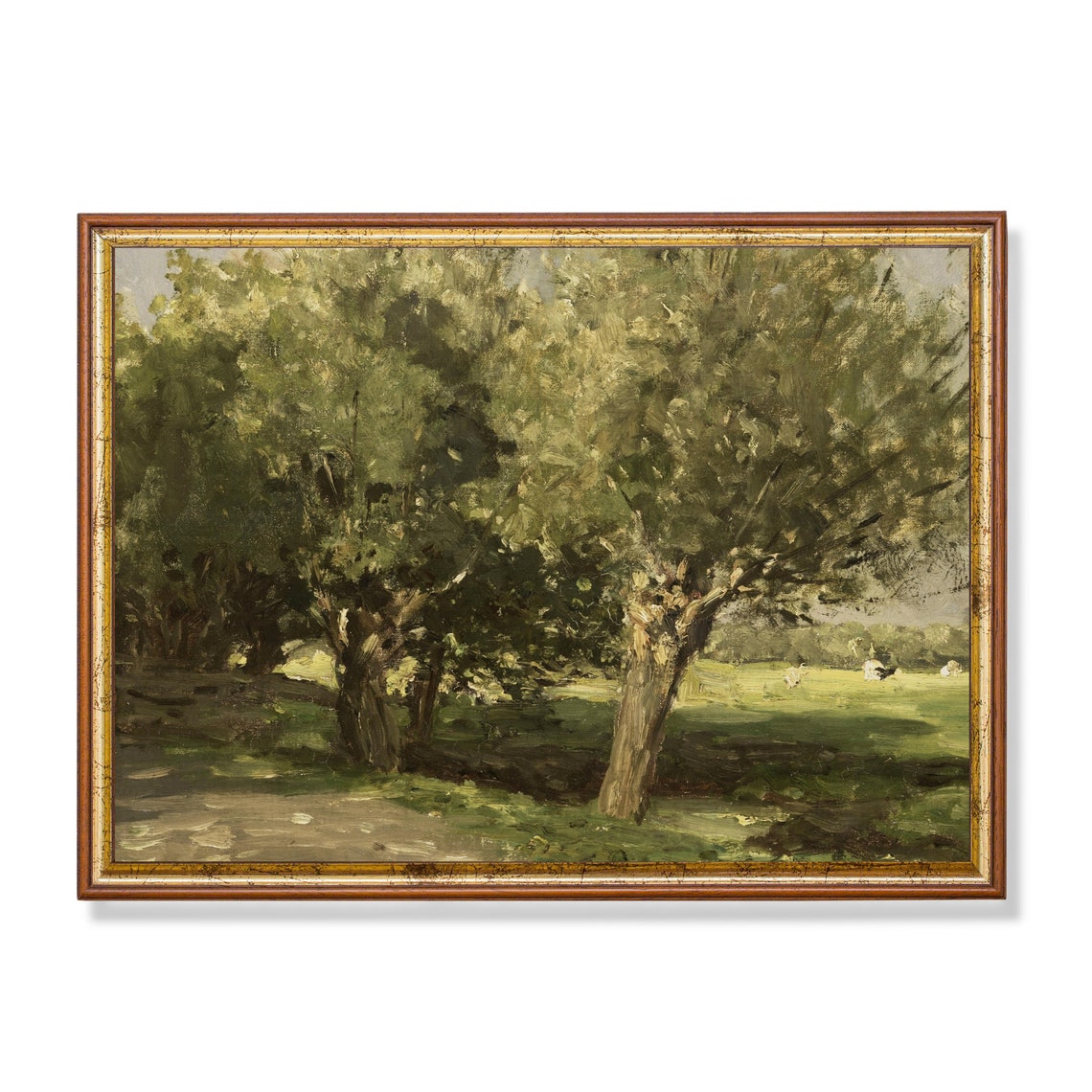 Old Willow Trees Over Sunlit Meadow Vintage Spring Landscape Poster