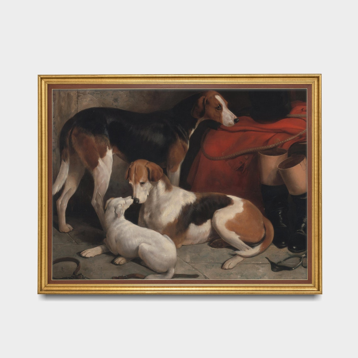 Vintage Dogs Painting Antique Animal Print Wall Art Moody Painting 18th Century Art Farmhouse Decor - Image 3