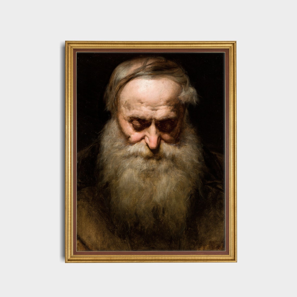 Downcast Old Man With Long White Beard Dark Moody Portrait Poster - Image 5