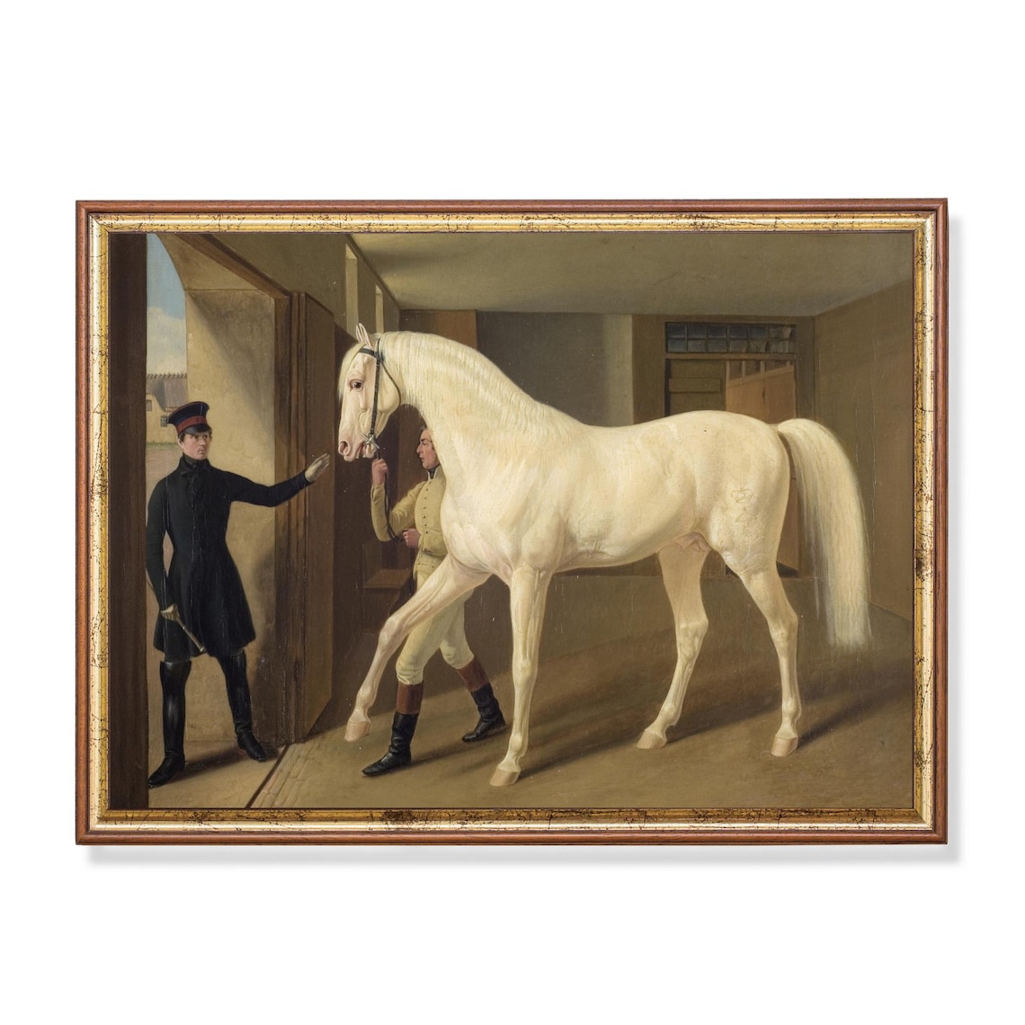 Antique White Horse In Stable Equestrian Painting Fine Art Poster