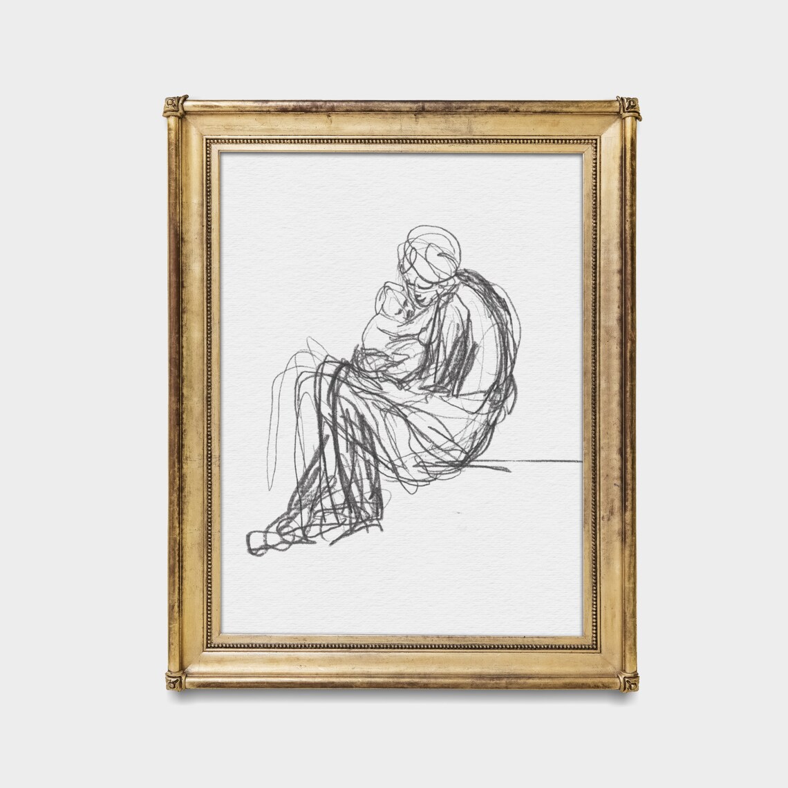 Minimalist Line Sketch of a Mother Holding Her Child Neutral Poster - Image 3