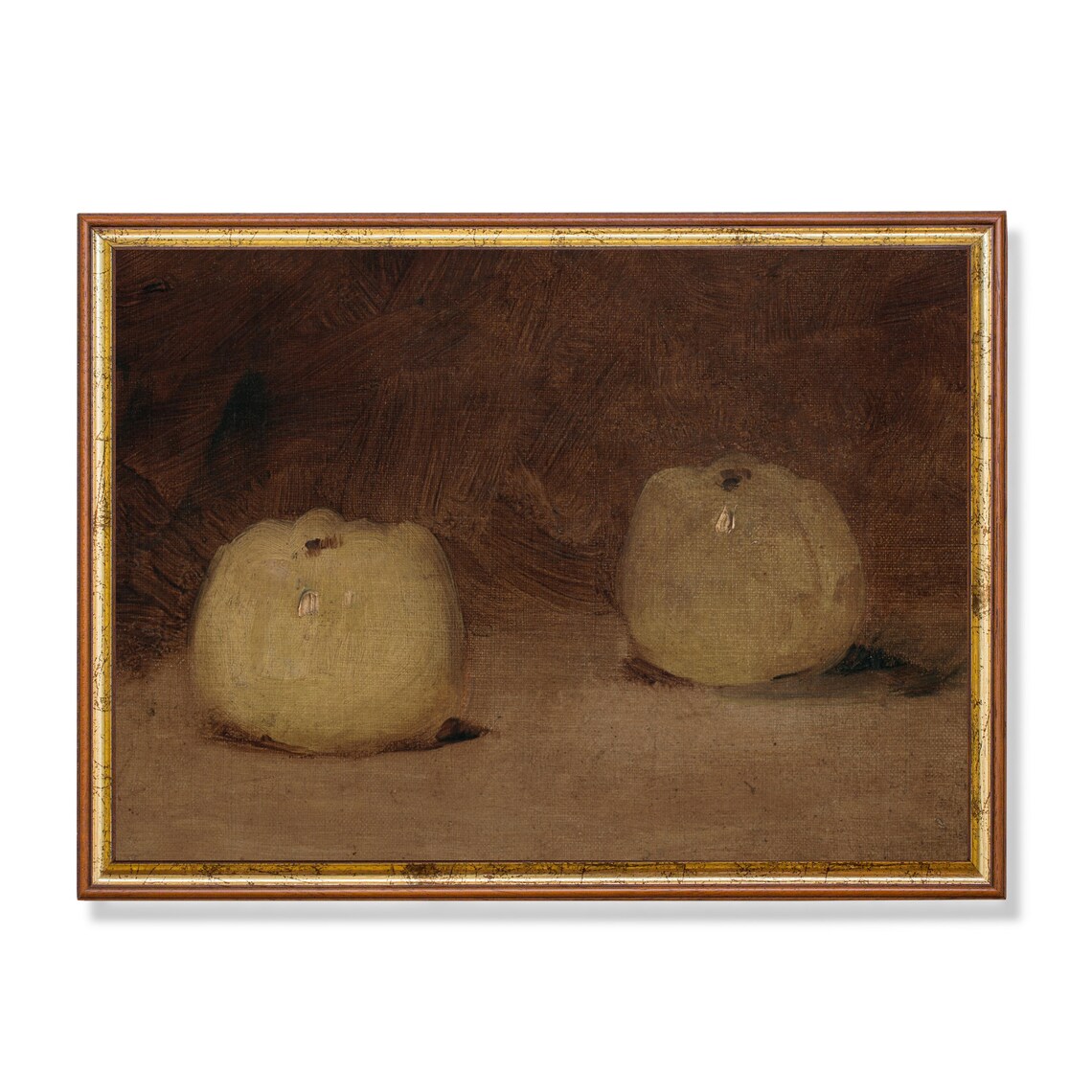 Two Pale Apples Minimalist Antique Still Life Oil Painting Poster