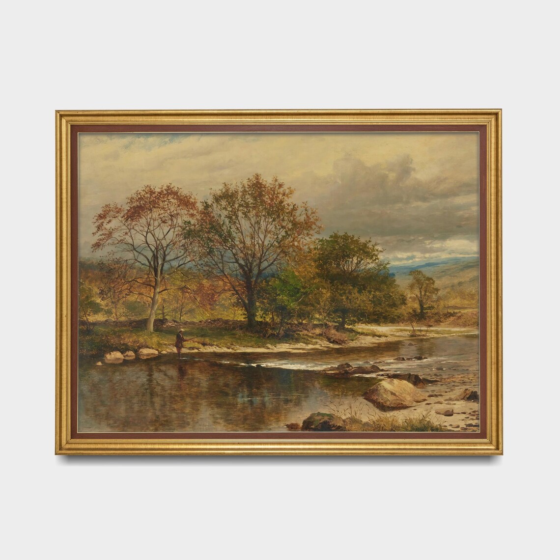 Lone Angler Wading an Autumn River Among Golden Trees Poster - Image 5